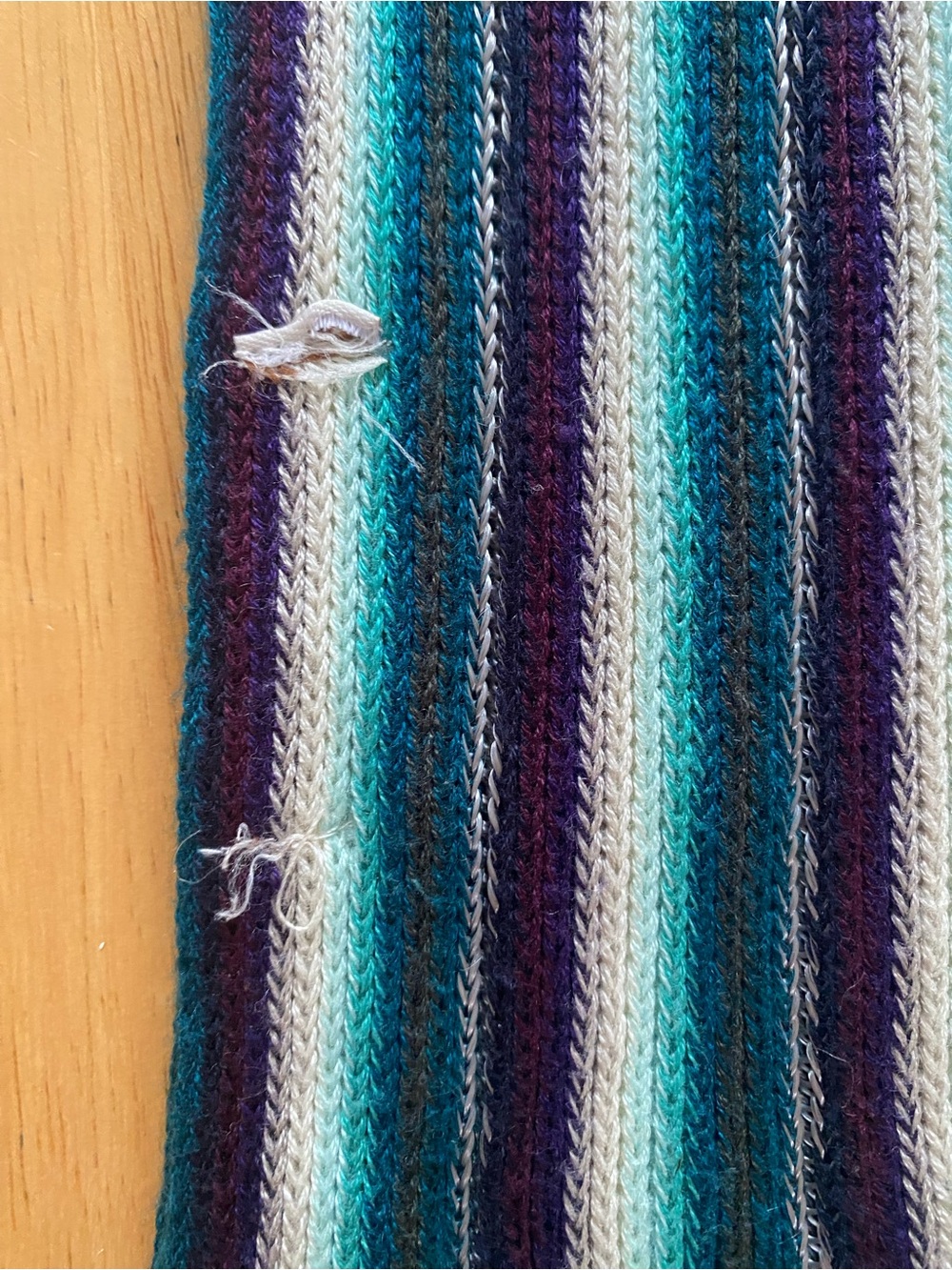 Coldwater Creek Striped Knit Fringe Scarf in Teal, Purple, White - Picture 5 of 5